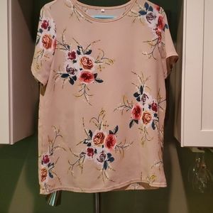 Tan lightweight top w/ dressy floral pattern